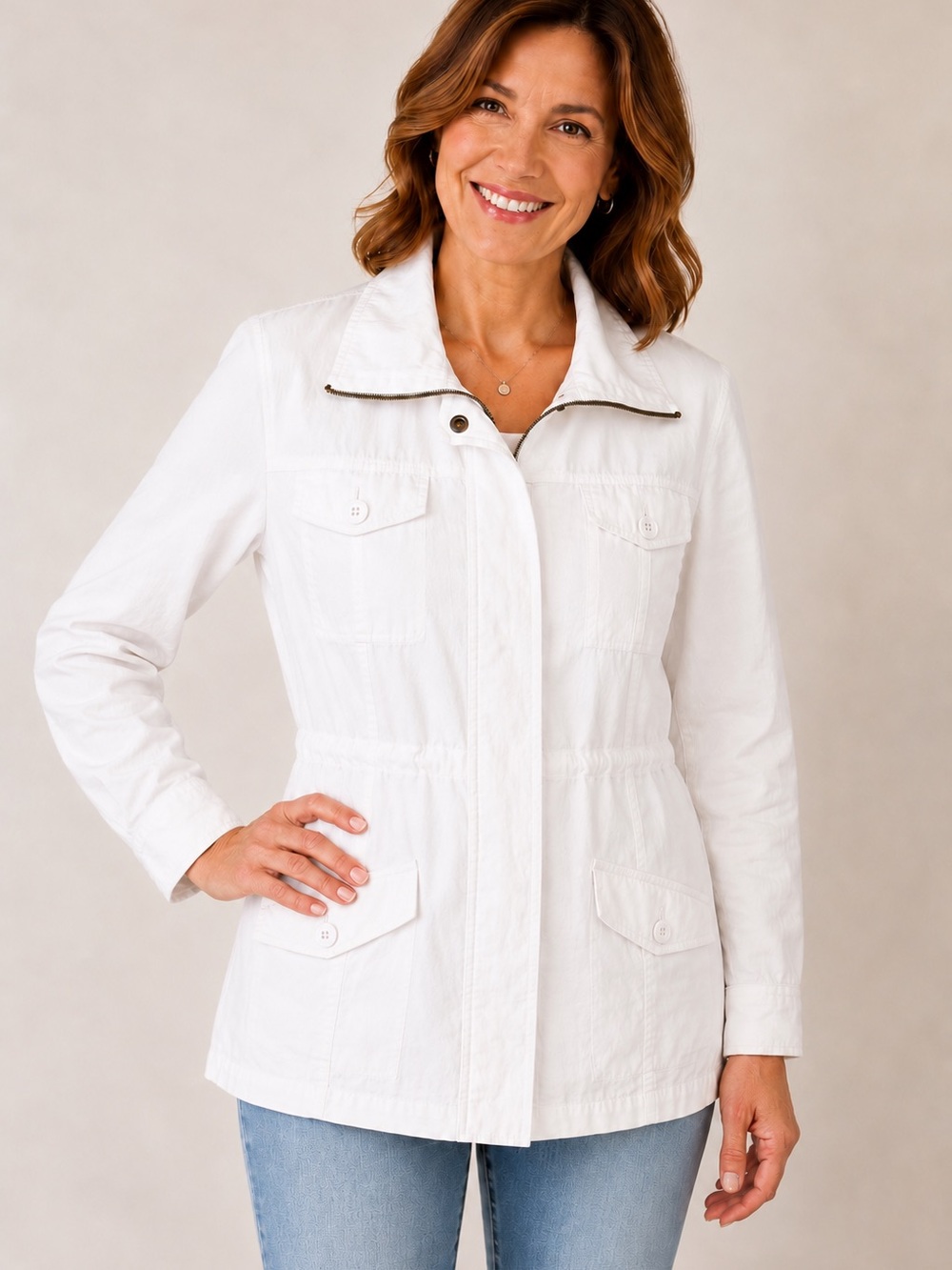 Croft & Barrow White Linen Blend Utility Jacket – Lightweight Safari Style